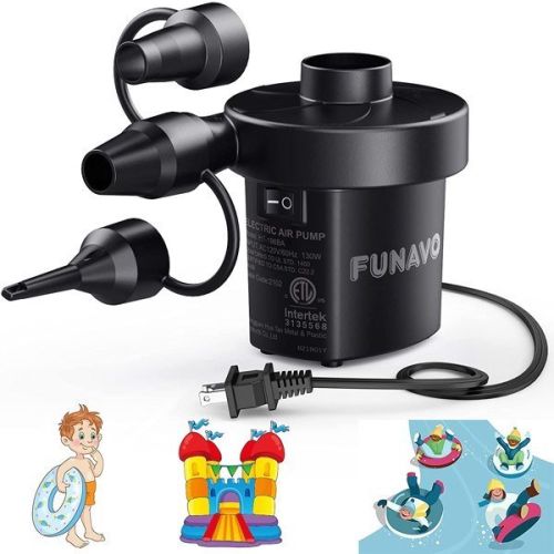Electric Air Pump; FUNAVO Portable Air Pump With 3 Nozzles; 130 W Quick-fill Electric Pump; HT-196BA; Black Electric Air Pump; FUNAVO Portable Air Pump With 3 Nozzles; 130 W Quick-fill Electric Pump; HT-196BA; Black