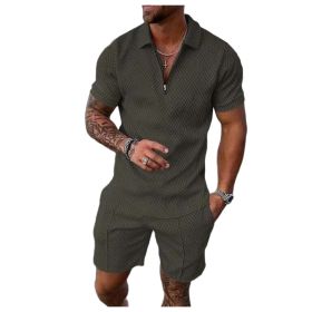 Mens Short Sleeve Casual Polo Shirt and Shorts Sets Two Piece Summer Outfits Zip Polo Tracksuit Set for Men S-XXL (Color: Green, size: XL)