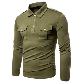 Men Polo Shirts Long Sleeve Slim Fit Breathable Shirts With Pockets (Color: Army Green, size: M)