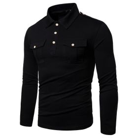 Men Polo Shirts Long Sleeve Slim Fit Breathable Shirts With Pockets (Color: Black, size: M)