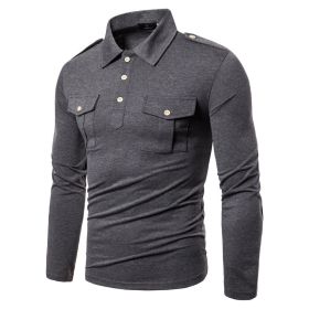 Men Polo Shirts Long Sleeve Slim Fit Breathable Shirts With Pockets (Color: Gray, size: XS)