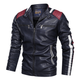 Mens Biker Jacket With Shoulder Details (Color: Navy, size: S)