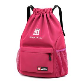 Travel Backpack Women's Large Capacity Travel Exercise Bag Drawstring Bag Drawstring Bag Oxford Waterproof (Option: Rose Red-S)