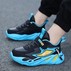 Child And Teen Boys Autumn And Winter Breathable Non-slip Platform Sports Running Shoes (Option: Black And Pale Blue Leather-40)