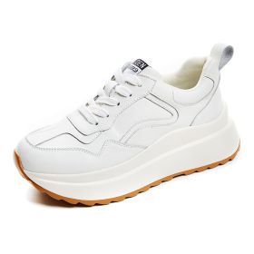 Women's Fashion Cattlehide Leather Casual Sports White Shoes (Option: Beige-35)